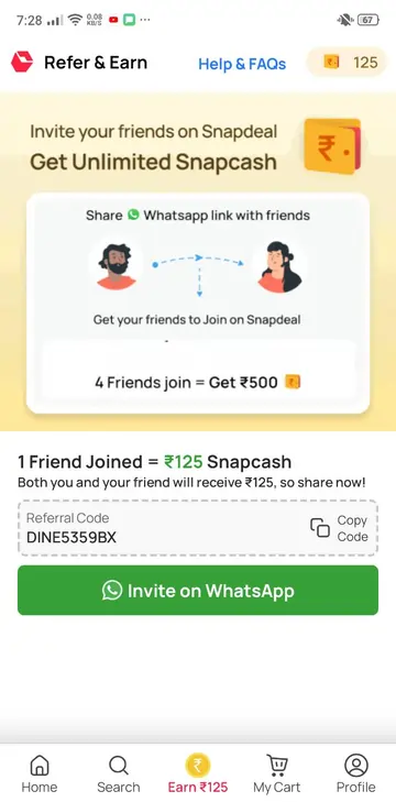 snapdeal referral code to earn rewards